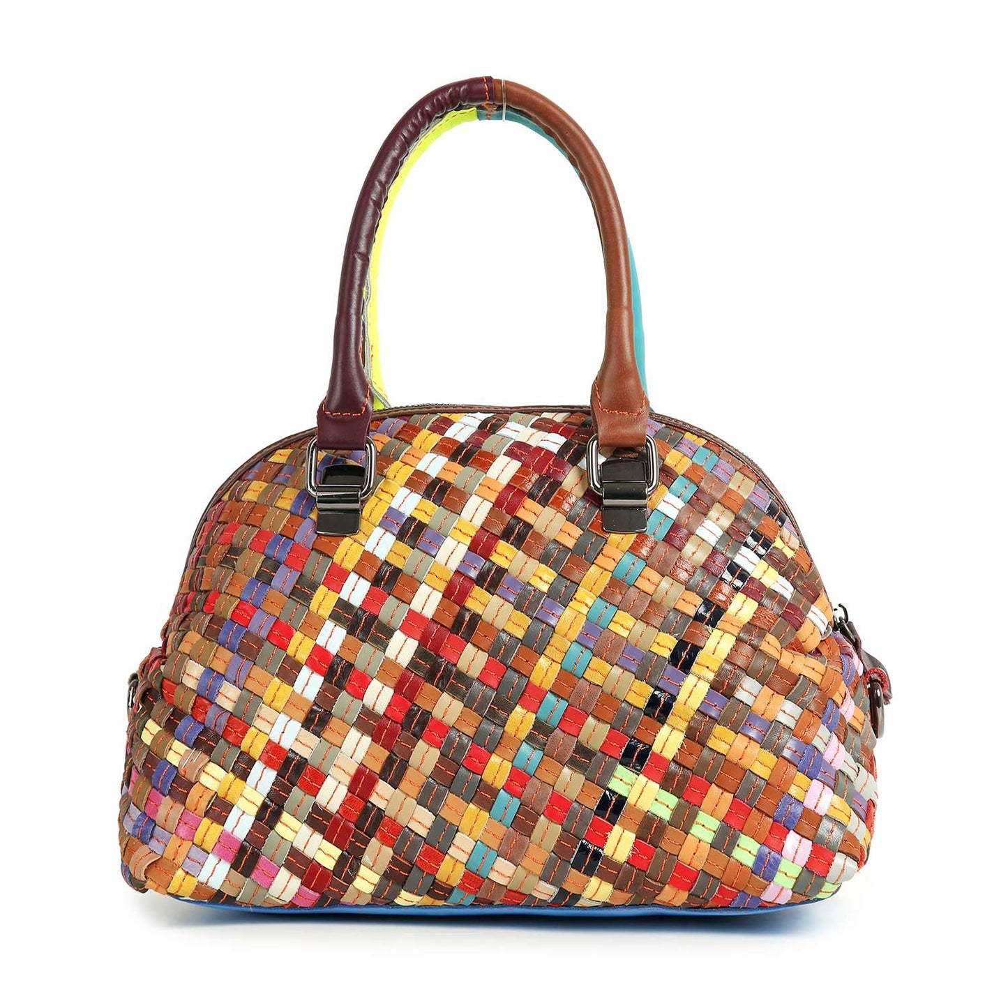 Genuine Leather Woven Satchel Handbag