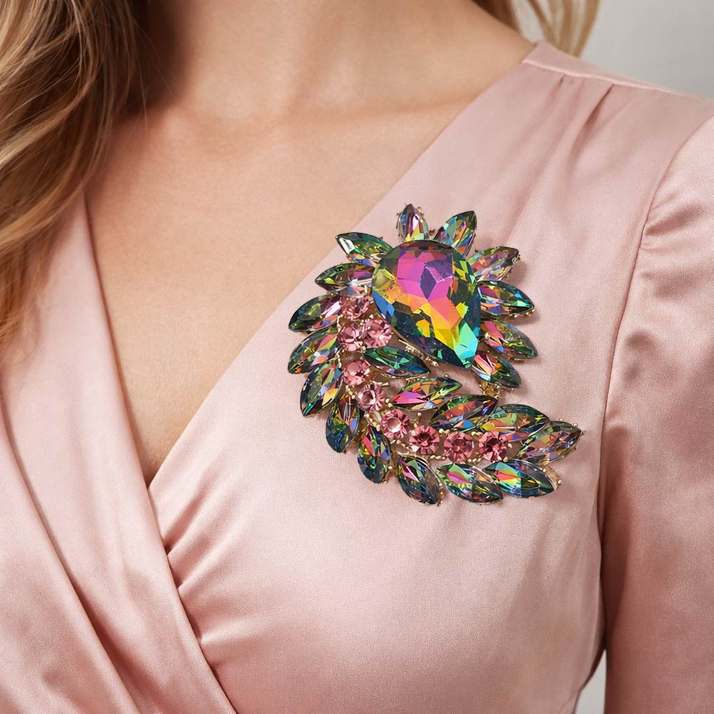Glass Crystal Marquise Cluster Brooch / Pendant