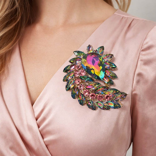 Glass Crystal Marquise Cluster Brooch / Pendant