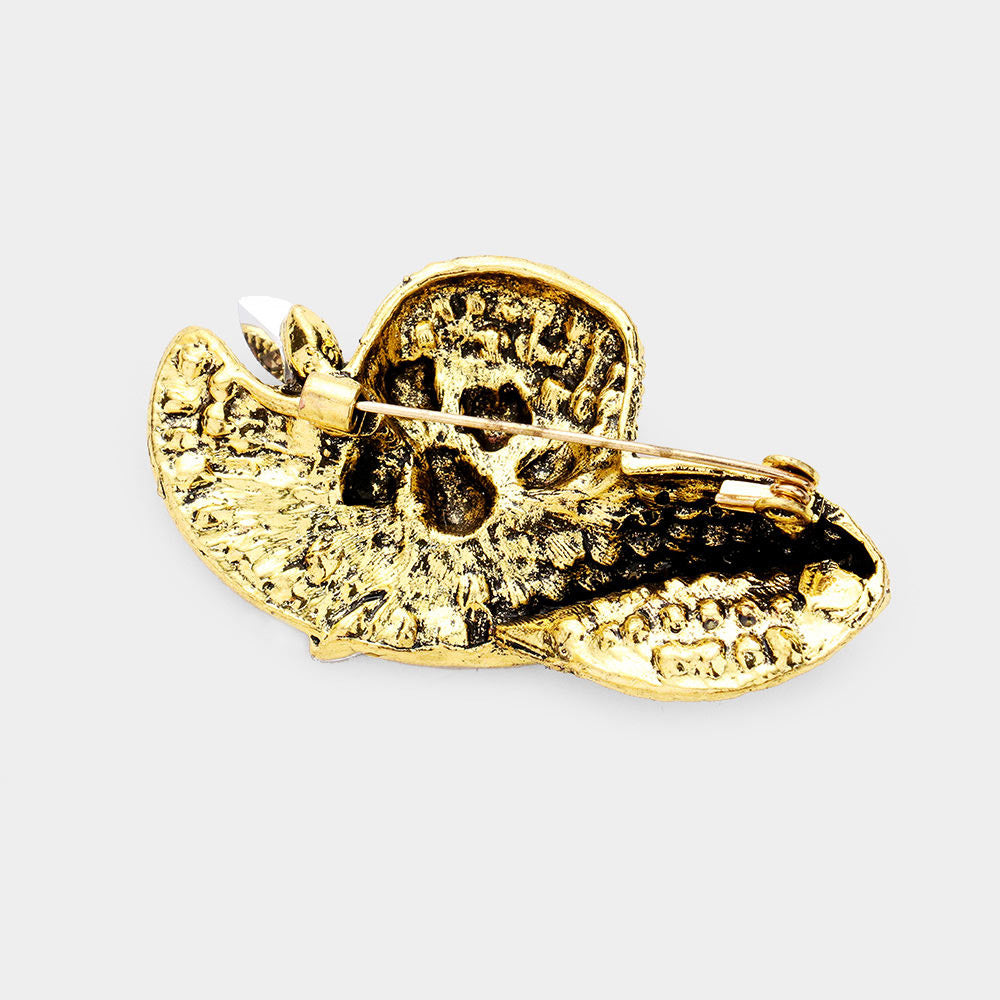 Flower Hat Rhinestone Pave Pin Brooch