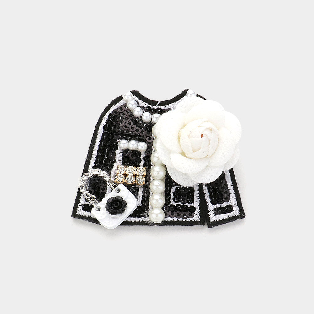 Felt Back Flower Corsage Pear Pointed Sequin Women Jacket Brooch