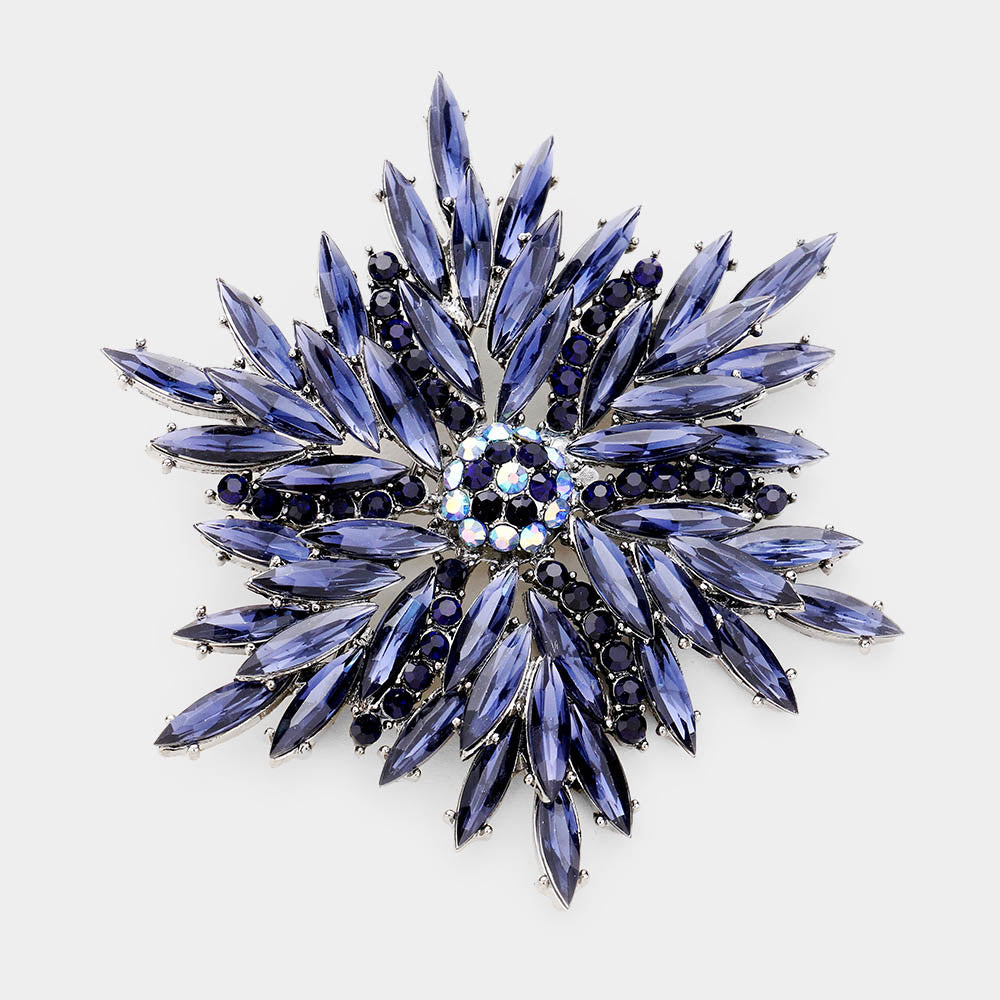 Marquise Stone Cluster Flower Pin Brooch