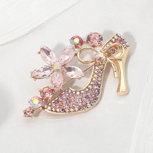 Stiletto Heel Marquise Stone Flower Pin Brooch