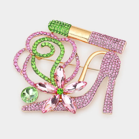 Rhinestone Pave High Heel Flower Lipstick