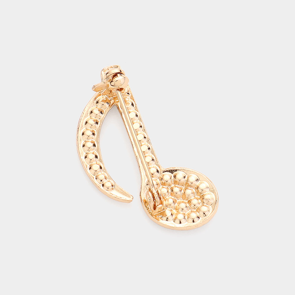 Rhinestone Paved Musical Note Pin Brooch