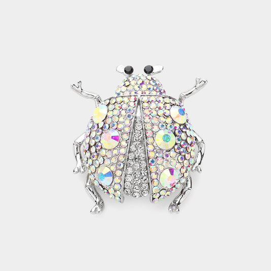 Stone Embellished Ladybug Pin Brooch