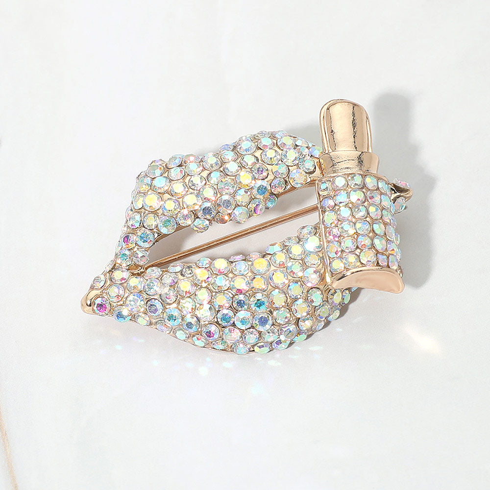 Bling Studded Lip and Lipstick Pin Brooch