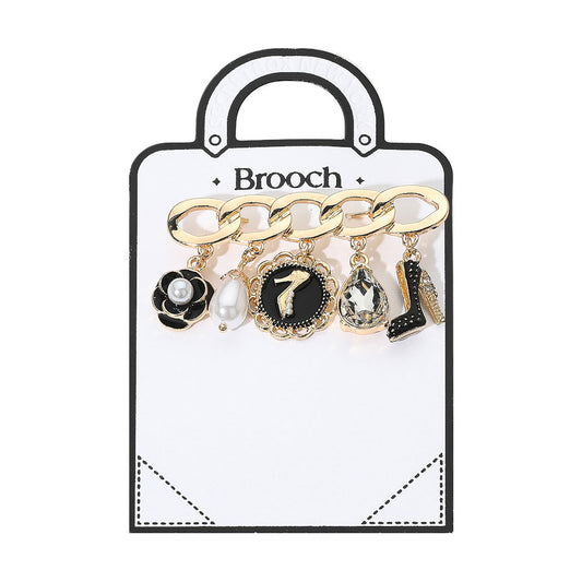Pearl Flower High Heel Teardrop Cluster Charm Pin Brooch