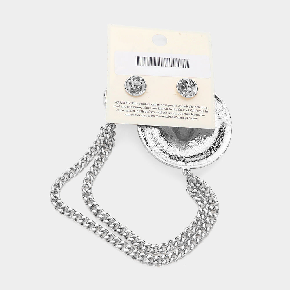 Lion Head Pointed Double Chain Pin Brooch