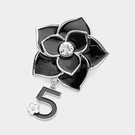 Stone Pointed Enamel Flower Number Five Dangle Pin Brooch