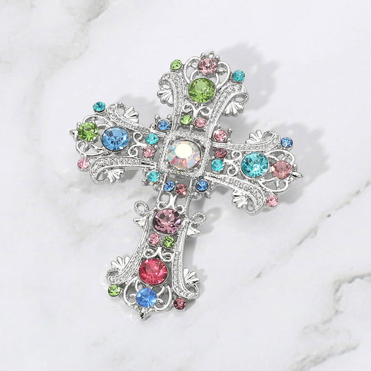 Stone Embellished Gothic Cross Pin Brooch