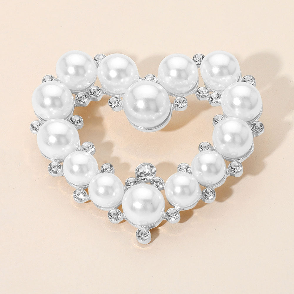 Pearl Stone Embellished Heart Pin Brooch