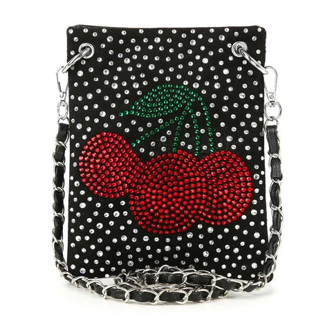Cherry Rhinestone Design Petite Crossbody Sling