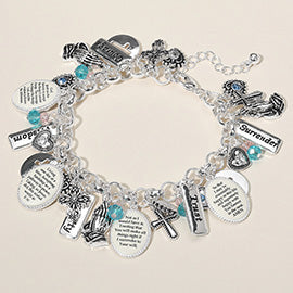 Inspirational Engraved Faith Cross Charm Embellished Bracelet