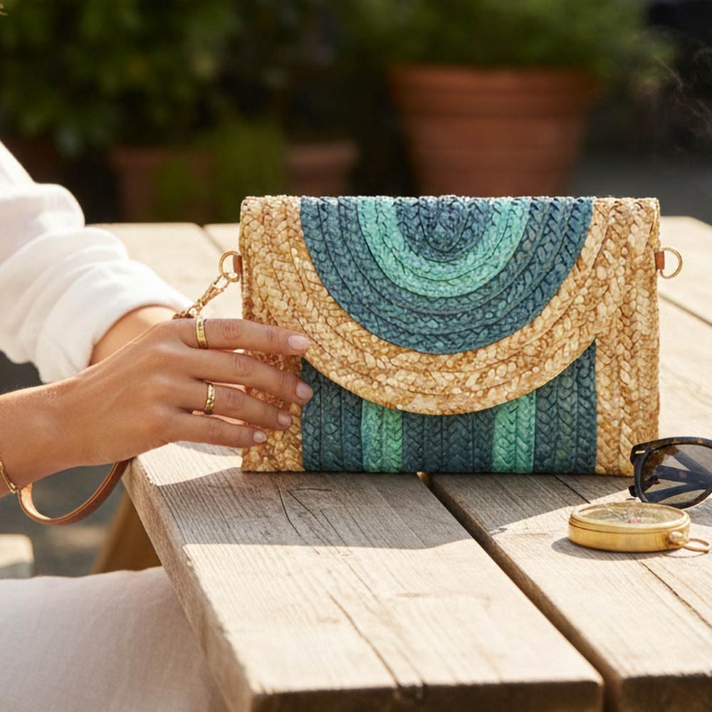 Boho Woven Envelope Wristlet Clutch Crossbody Bag