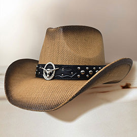 Leather Linked Band Western Straw Cowboy Fedora Hat
