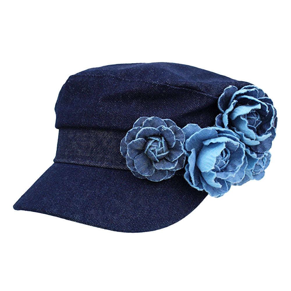 Flower Denim Beret Hat