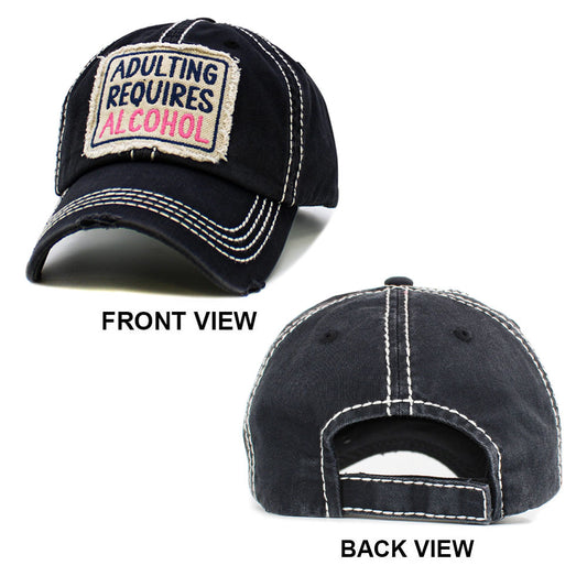 ADULTING REQUIRED ALCOHOL Message Vintage Baseball Cap