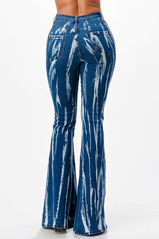 SCRATCH WASHED FLARE DENIM PANTS