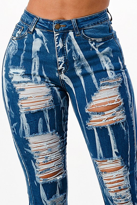 SCRATCH WASHED FLARE DENIM PANTS