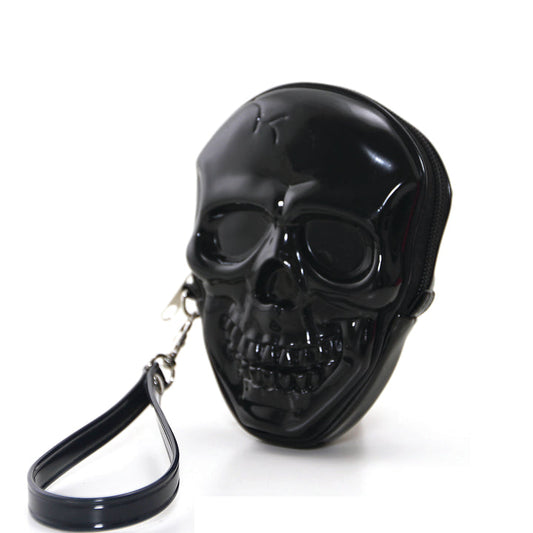Smiling Skull Zippered Wristlet In Vinyl Material