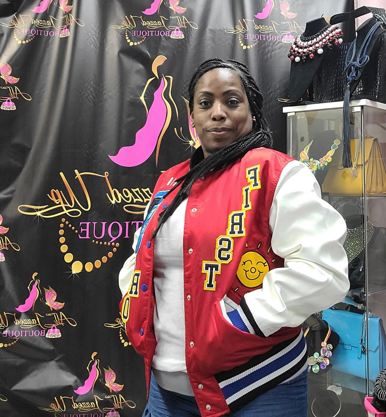 Earth & Sun Red Letterman Varsity Jacket
