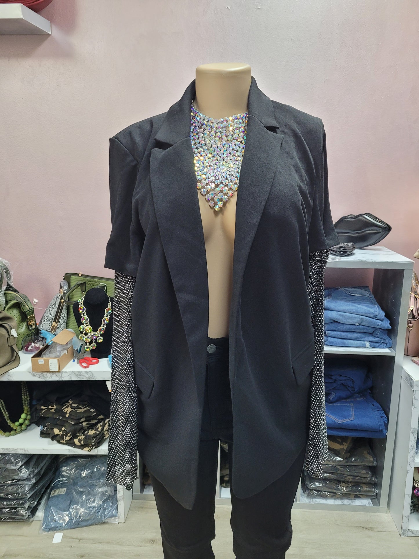 JAZZY RHINESTONE SLEEVE JACKET