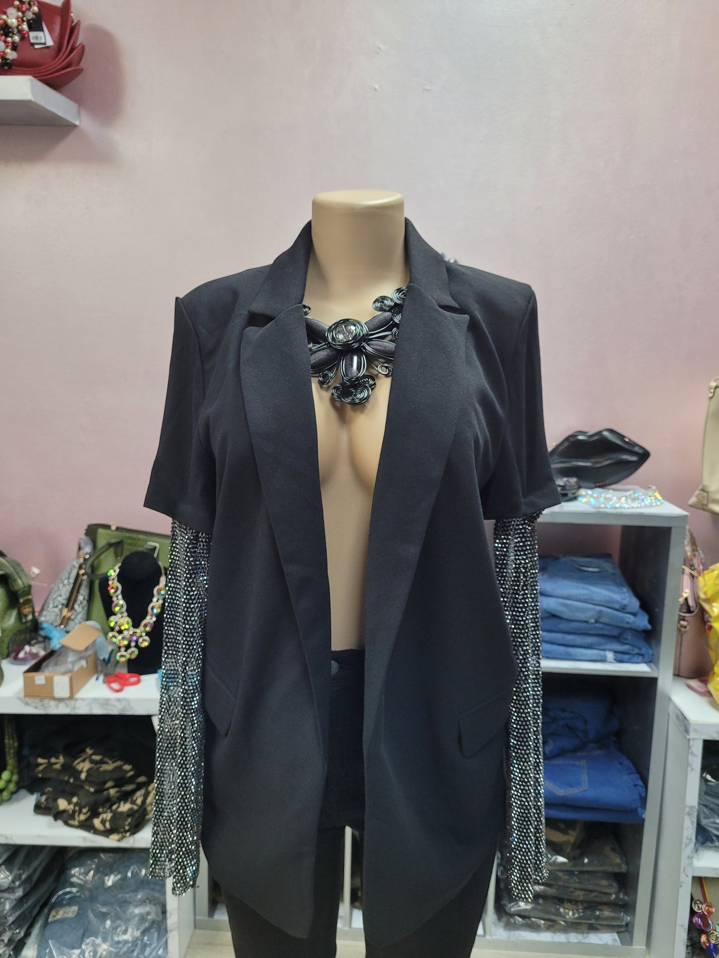 JAZZY RHINESTONE SLEEVE JACKET