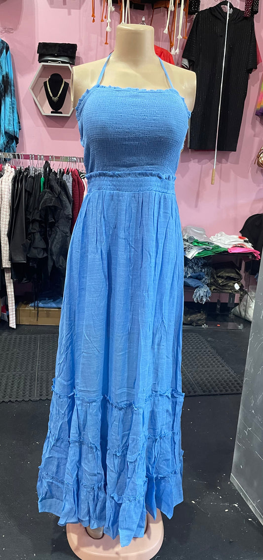 SMOCKED TOP WOVEN MAXI DRESS